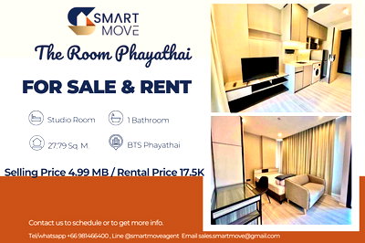 Condos for sale Din Daeng Road : For Sale ! City view, high floor34+, Good location!🔥Code C20250800076..The Room Phayathai, Studio, 1 bath, furnished, ready to move in, Special Deal!