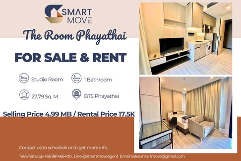 For Sale ! City view, high floor34+, Good location!🔥Code C20250800076..The Room Phayathai, Studio, 1 bath, furnished, ready to move in, Special Deal!