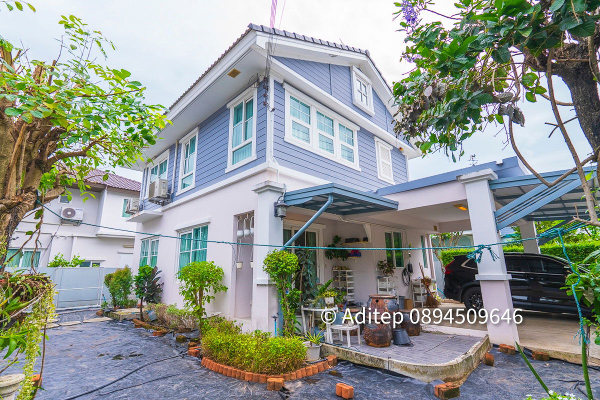 picture Single house for sale, 60 sq m, Pruklada Wongwaen-Hathai Rat, 3 bedrooms, 3 bathrooms, front of house facing the garden - 8/29