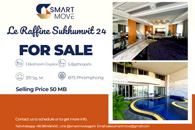 Condos for sale The Customs Department :  For Sale !! high floor 20++, private swimming pool!!🔥 Code C20250800091....Le Raffine Sukhumvit 24, 3 bed Duplex, 5 bath, furnished, Special Deal!!📣