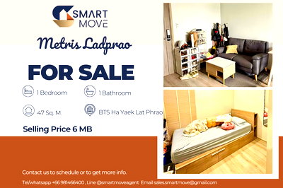 Condos for sale Chatuchak :  For Sale ! prime area, North Facing, high floor17++, Pet friendly!!🔥Code C20250800099....Metris Ladprao, 2 bed, 1 bath, furnished, Special Deal!!📣📣