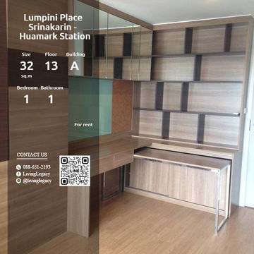 SM8BFD Condo For Rent Lumpini Place Srinakarin - Huamark Station 32 Sq.M. Floor 13 Building A line id : @livinglegacy