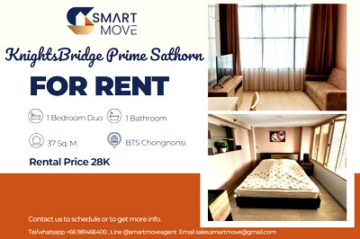 Condos for rent : For Rent ! high floor 30++, river view!!🔥Code C20250700007....KnightsBridge Prime Sathorn, 1 bedroom Duo, 1 bathroom, furnished, ready to move in 📣
