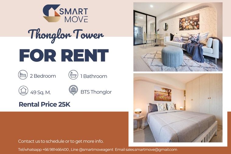 🔥 สำหรับเช่า !! ทำเลทอง, ห้องเพิ่งรีโนเวทใหม่หมด!!🔥Code C20250900012........Thonglor Tower, 2 ห้องนอน, 1 ห้องน้ำ, แต่งครบ, พร้อมเข้าอยู่ 📣📣