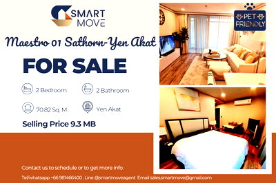 Condos for sale The Customs Department : 🔥For Sale !!🔥 Code C20250400032..........Maestro 01 Sathorn-Yen Akat, 2 bedroom, 2 bathroom, South Facing, furnished, SELL AT LOSS!!📣📣