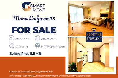 Condos for sale Kunnatee Rutharam Wittayakhom School : 🔥 Sale with tenant !! Pet Friendly!!, high floor 20++, 🔥 Code C20230300095.....Maru Ladprao 15, 2 bedroom, 2 bathroom, furnished, Special Deal!!📣📣