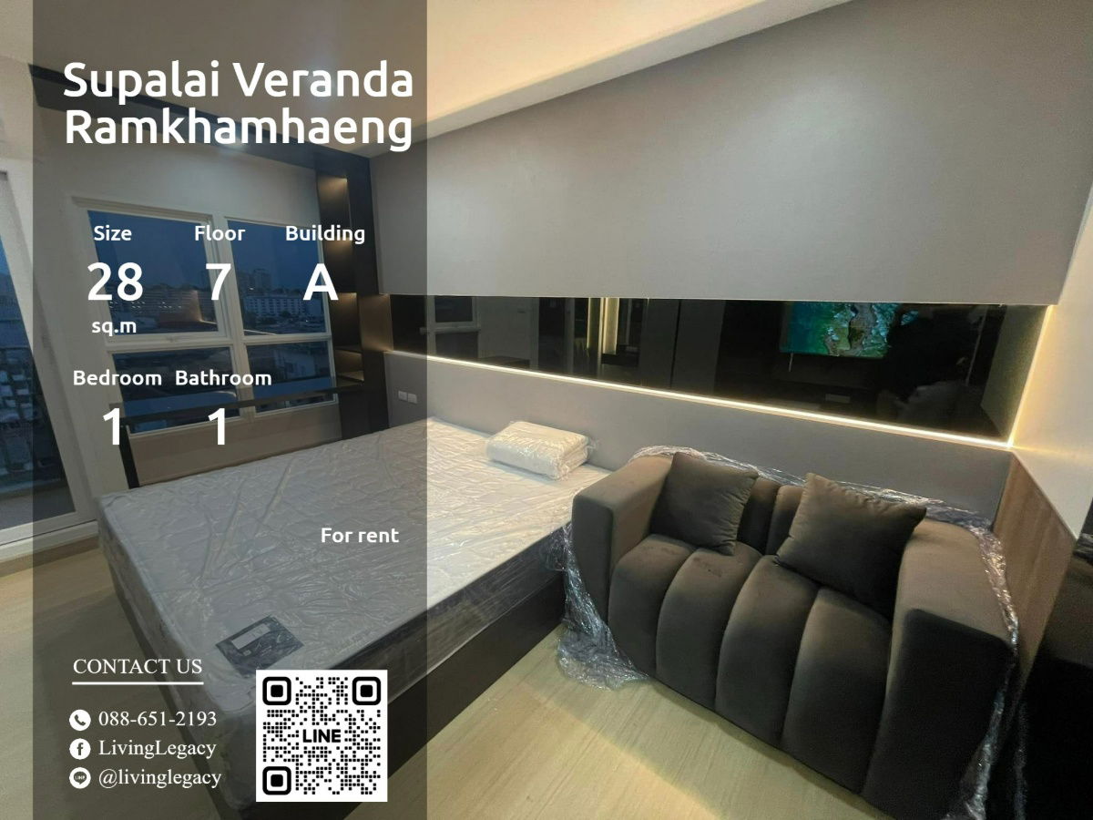 picture SKU7SO Condo For Rent Supalai Veranda Ramkhamhaeng 28 Sq.M. Floor 7 Building A line id : @livinglegacy - 1/12