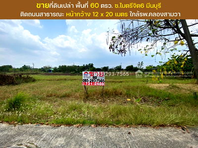 ที่ดิน กรุงเทพมหานคร : ขายที่ดิน ซอยไมตรีจิต6 คลองสามวาตะวันออก พื้นที่ 60 ตรว. ติดถนนสาธารณะประโยชน์ ใกล้รพ.คลองสามวา