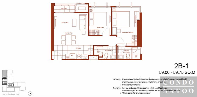 picture ✅️(Corner room!) 2 Bedroom 2 Bathroom 60 sq m. The Line Ratchathewi near BTS Ratchathewi - 18/18