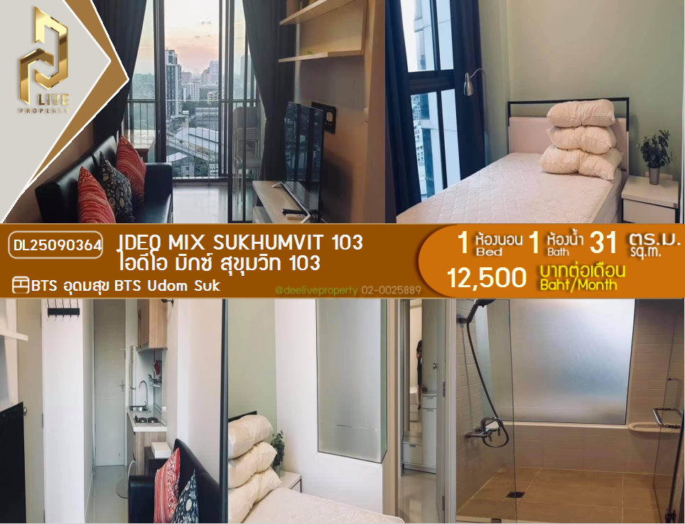 รูป DL25090364 ให้เช่าคอนโด ไอดีโอ มิกซ์ สุขุมวิท 103 (IDEO Mix Sukhumvit 103) ใกล้ BTS อุดมสุข พร้อมเข้าอยู่ โทรด่วน 0638692663 LineID @162cjixi - รูปที่ 1/6
