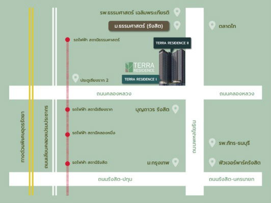 รูป ให้เช่าคอนโดเทอร์ร่า เรสซิเดนซ์ (TERRA RESIDENCE I) ติดรั้วธรรมศาสตร์ ห้องใหญ่ วิวสวน ทิศเหนือ - รูปที่ 13/13