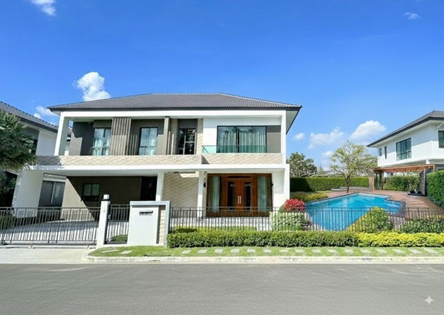 รูป ลดราคา 40% บางนา สวนหลวง สุวรรณภูมิ ให้เช่าคฤหาสน์หรู 2 ชั้น 135ตร.วา. 406 ตร.ม. หรูหรา พร้อมเฟอร์ฯ 4นอน 5น้ำ นิคมอุอัญธานี 900 ม. - รูปที่ 1/8