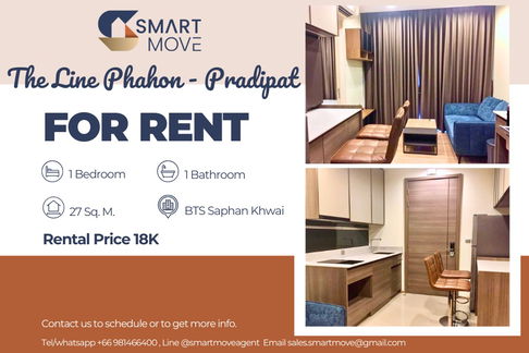 For Rent !! high floor 31++, Good location, great facility!!🔥 Code C20240700083..The Line Phahon-Pradipat, 1 bed, 1 bath, furnished, ready to move in