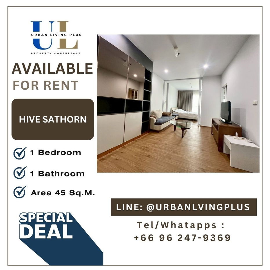 picture ( UL2509165 ) ✨Tel/Line 096-2479369✨FOR RENT Hive Sathorn / 1 bedroom, 1 bathroom, 45 Sq.M. furnished, Special Deal!! - 1/12