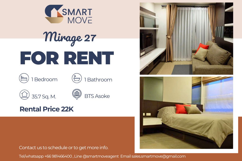 รูป 🔥 สำหรับเช่า !! ห้องอยู่ทิศเหนือ!!🔥 Code C20240200716..........Mirage 27, 1 ห้องนอน, 1 ห้องน้ำ, แต่งครบ, พร้อมเข้าอยู่ 📣📣 - รูปที่ 1/7