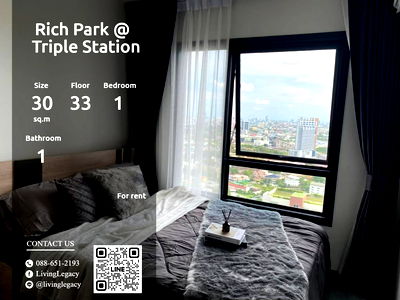 Condos for rent : LSVMY41J Condo For Rent Rich Park @ Triple Station 30 Sq.M. Floor 33 line id : @livinglegacy