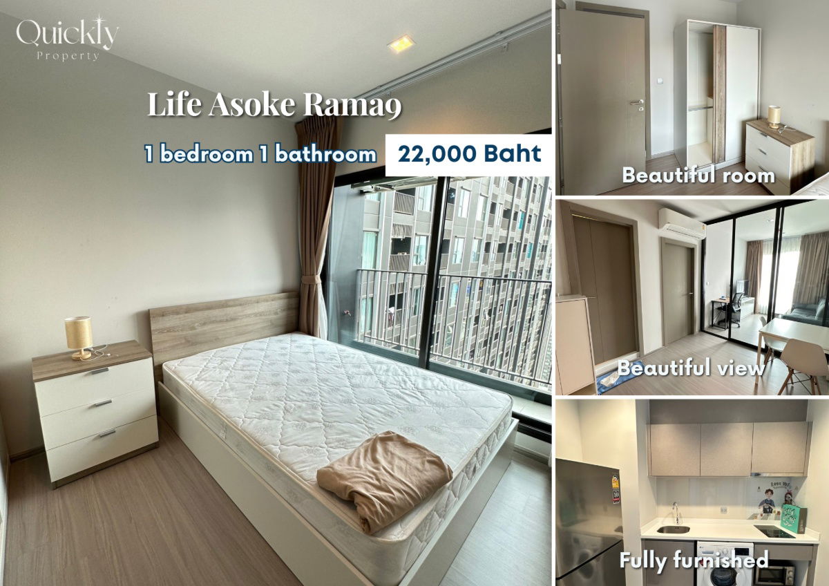 picture Life Asoke Rama 9 | Price 22,000 baht | Beautiful room, new room, fully furnished, ready to move in - 1/9