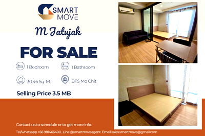 Condos for sale Kunnatee Rutharam Wittayakhom School : 🔥 For Sale !! Pet Friendly !!🔥 Code C20250400053..........M Jatujak, 1 bedroom, 1 bathroom, high floor 11++, furnished, Special Deal!!📣📣
