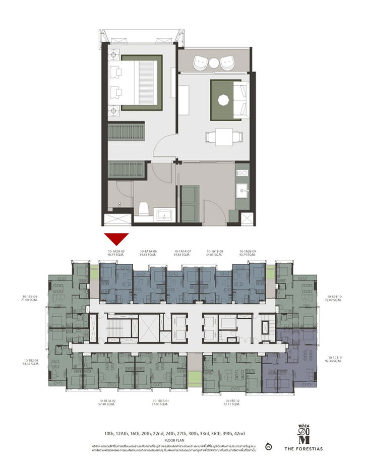 picture For sale: Whizdom The Forestias Destinia, a rare layout unit with a 40.74 sq.m. unit. Only 2 units per floor offer open views of Suvarnabhumi Airport  - 2/10