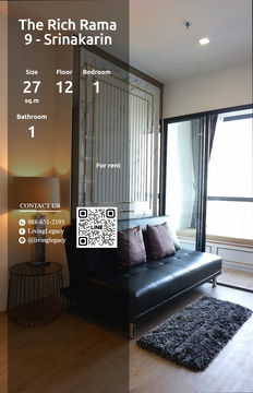 LUXK7QT1 ให้เช่าคอนโด The Rich Rama 9 - Srinakarin 27 ตร.ม. ชั้น 12 line id : @livinglegacy