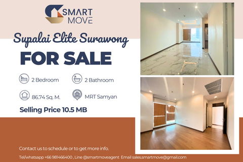 Sale Empty room !! SELL AT LOSS!! 📣 high floor 17+, With fixed parking!!🔥 Code C20231100388..Supalai Elite Surawong, 2 bed, 2 bath, Partly Furnished