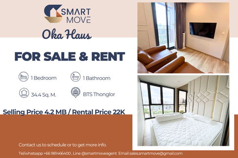  For Sale !! high floor 11++, walk-in closet!!🔥 Code C20250300008..........Oka Haus, 1 bedroom, 1 bathroom, furnished, Special Deal!!📣📣