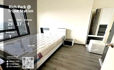 Condos for rent : SKVHC9 Condo For Rent Rich Park @ Triple Station 29 Sq.M. Floor 37 line id : @livinglegacy