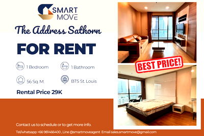 เช่าคอนโด BTS เซนต์หลุยส์ : 🔥 สำหรับเช่า !! ห้องหายาก, ชั้นสูง 10++,🔥 Code C20221201431......The Address Sathorn, 1 ห้องนอน, 1 ห้องน้ำ, แต่งครบ, พร้อมเข้าอยู่ 📣📣