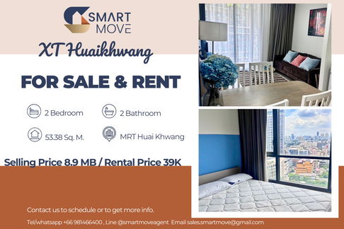 🔥 สำหรับขาย- เช่า !!  ชั้นสูง14+, ห้องทิศใต้!!🔥 Code C20250900052.....XT Huaikhwang, 2 ห้องนอน, 2 ห้องน้ำ, แต่งครบ, พร้อมเข้าอยู่, ราคาพิเศษ!!📣📣