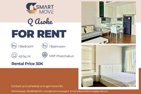 รูปภาพ 🔥 For Rent !! high floor 17++, There is a bathtub!! 🔥 Code C20230100748..........Q Asoke, 1 bedroom, 1 bathroom, furnished, ready to move in📣📣