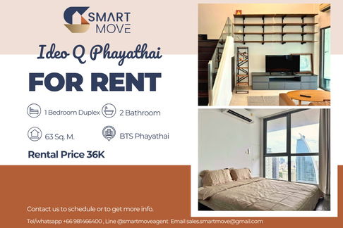 🔥 For Rent !!🔥 Code C20250700065........Ideo Q Phayathai, 1 bedroom Duplex, 2 bathroom, high floor 36++, city view, furnished, ready to move in 📣📣