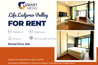 Condos for rent :  Rent ! great facility, high floor36+, Good location! 🔥 Code C20231100473..Life Ladprao Valley, 1 bed, 1 bath 1 work room, furnished, ready to move in