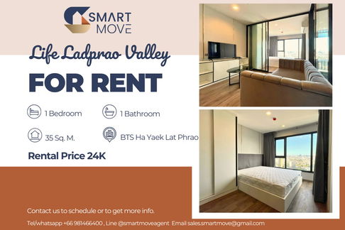 🔥 สำหรับเช่า !! ส่วนกลางอลังการ, ชั้นสูง 36++, ทำเลดี!! 🔥 Code C20231100473....Life Ladprao Valley, 1 นอน, 1 น้ำ 1 ห้องทำงาน, แต่งครบ, พร้อมเข้าอยู่