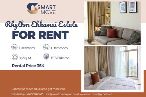 🔥 For Rent !! high floor 11++,🔥 Code C20250900002..........Rhythm Ekkamai Estate, 1 bedroom, 1 bathroom, furnished, ready to move in📣📣