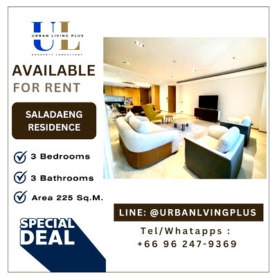 Condos for rent Assumption Convent Silom School : ( UL2509242 ) Tel/Line 096-2479369 , FOR RENT SALADAENG RESIDENCES, 3 bedrooms, 3 bathrooms, 1 maidroom, Size 225 Sq.M., Penthouse, Special Deal!!