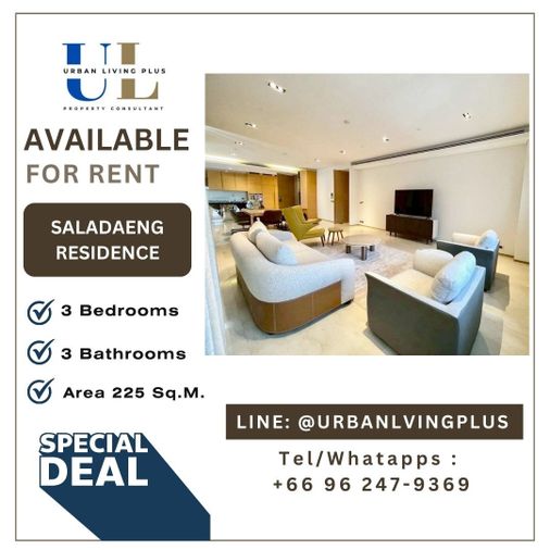 ( UL2509242 ) Tel/Line 096-2479369 , ให้เช่า  ศาลาแดง เรสซิเด้นซ์ , 3 ห้องนอน, 3 ห้องน้ำ, 1 ห้องแม่บ้าน 225 ตร.ม. Penthouse, พร้อมอยู่, ราคาพิเศษ!! ✨✨