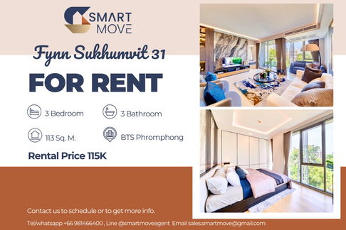 For Rent ! Wide living room, provide privacy, There is a bathtub!🔥Code C20240500007.....Fynn Sukhumvit 31, 3 bed, 3 bath, furnished, ready to move in