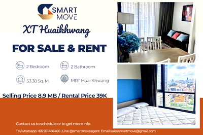 Condos for sale Kunnatee Rutharam Wittayakhom School : 🔥 For Sale !! high floor 14+, South Facing!!🔥 Code C20250900052.....XT Huaikhwang, 2 bed, 2 bath, furnished, ready to move in, Special Deal!!📣📣