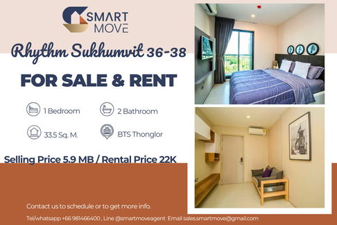 สำหรับขาย- เช่า !! ห้องทิศตะวันออก, วิวสวน, ครัวปิด!🔥 Code C20230203106...Rhythm Sukhumvit 36-38, 1 นอน, 1 น้ำ, แต่งครบ, พร้อมเข้าอยู่, ราคาพิเศษ!!📣