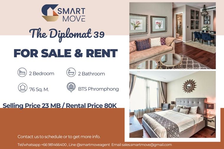 🔥 สำหรับขาย- เช่า !! 🔥 Code C20230207831..........The Diplomat 39, 2 ห้องนอน, 2 ห้องน้ำ, แต่งครบ, พร้อมเข้าอยู่, ราคาพิเศษ!!📣📣
