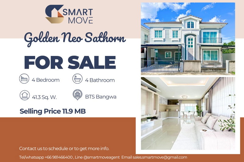 ขายบ้านแฝด : สำหรับขายบ้านเดี่ยว !! 2 ชั้น, บ้านหลังมุม, ตกแต่งสไตล์โมเดิร์นอังกฤษ!! 🔥 Code C20250900064....Golden Neo Sathorn, 4 นอน, 4 น้ำ, แต่งครบ, ราคาพิเศษ!!