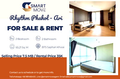 Condos for sale Kunnatee Rutharam Wittayakhom School : 🔥 For Sale !! 🔥 Code C20250700040..........Rhythm Phahol - Ari, 2 bedroom, 2 bathroom, high floor 25++, Spacious room, furnished, Special Deal!!📣📣
