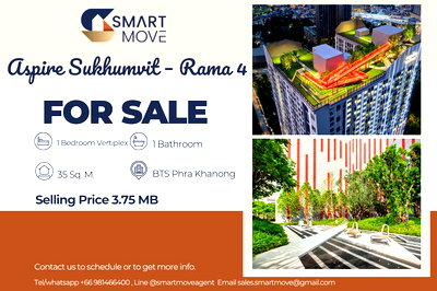 Condos for sale BTS Ekkamai : 🔥 Selling down payment !! high floor 30++,🔥 Code C20250900067...Aspire Sukhumvit – Rama 4, 1 bedroom, 1 bathroom, Partly Furnished, Special Deal!!📣