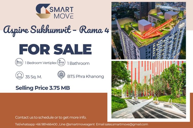 🔥 ขายดาวน์ !! ชั้นสูง 30++,🔥 Code C20250900067.......Aspire Sukhumvit – Rama 4, 1 ห้องนอน, 1 ห้องน้ำ, ตกแต่งบางส่วน, ราคาพิเศษ!!📣📣