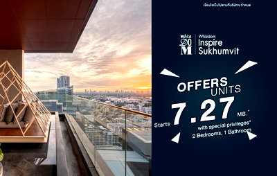 Condos for sale Sukumvit 64/2 : Offers Units!! Whizdom Inspire Sukhumvit 2 Bedrooms, 1 Bathroom, New Unit from the Project, Free All Promotion, All Transfer Fees Paid @ 7.27 MB