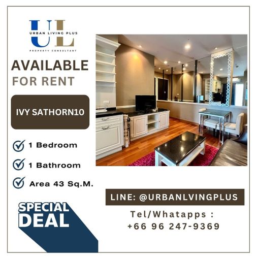 ( UL2311293 ) Tel/Line 096-2479369 !!FOR RENT IVY SATHORN!! 1 bedroom, 1 bathroom, 45 Sq.M. RARE ITEM, Nice room BTS St.Louis