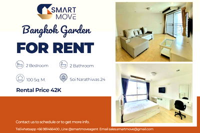 Condos for rent King's College International School Bangkok : 🔥 For Rent !! high floor 14+, Wide living room, Rare Item!!🔥 Code C20250900082........Bangkok Garden, 2 bed, 2 bath, furnished, ready to move in 📣