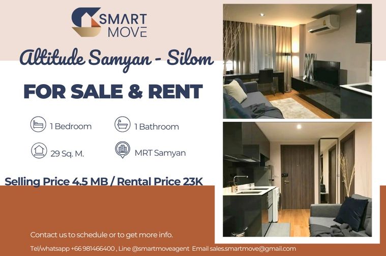 🔥 สำหรับขาย- เช่า !! ตกแต่งสไตล์โมเดิร์น !! 🔥 Code C20240700047...Altitude Samyan - Silom, 1 ห้องนอน, 1 ห้องน้ำ, แต่งครบ, พร้อมเข้าอยู่, ราคาพิเศษ!!