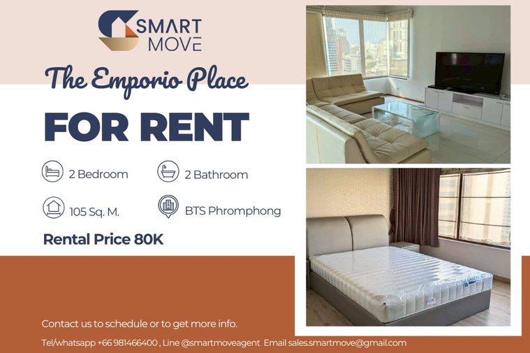 🔥 สำหรับเช่า !! ชั้นสูง 15++, ห้องกว้าง, ห้องหายาก !! 🔥 Code C20250900078......The Emporio Place, 2 ห้องนอน, 3 ห้องน้ำ, แต่งครบ, พร้อมเข้าอยู่ 📣📣