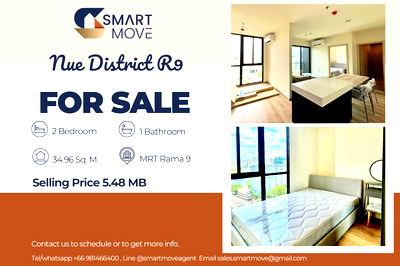 Condos for sale Kunnatee Rutharam Wittayakhom School : 🔥 Selling down payment !! high floor 16++, Rare Item, 🔥 Code C20250900074......Nue District R9, 2 bed, 1 bath, Partly Furnished, Special Deal!!📣📣